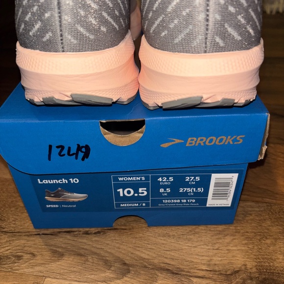 Brooks Launch 10 Gray and Peach Sneakers - Picture 2 of 5